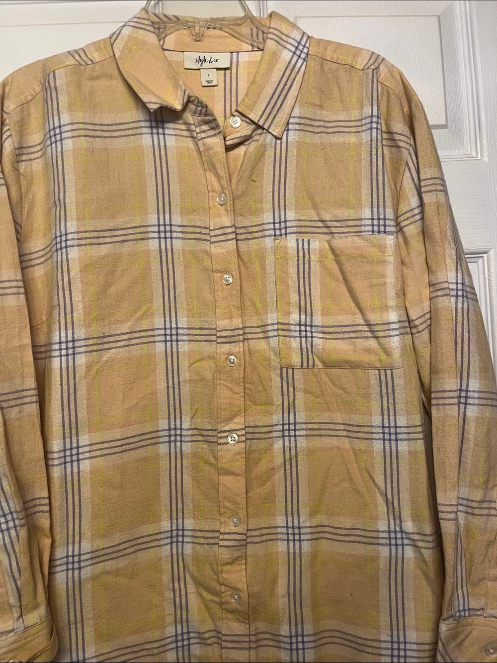 Apt. 9 yellow and Blue Plaid Button-Down Shirt